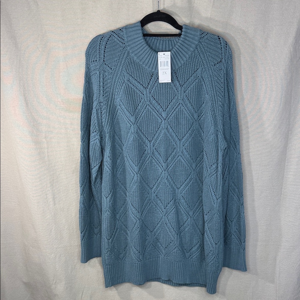 Architect Sweater Blue Cowl Neck Tunic Length in Size 1X & 2X NWT - Picture 3 of 14